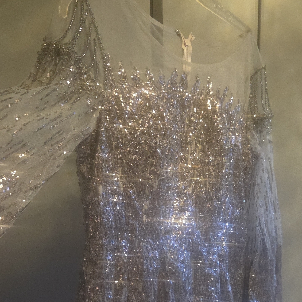 Mac Duggal Silver Sequin Gown